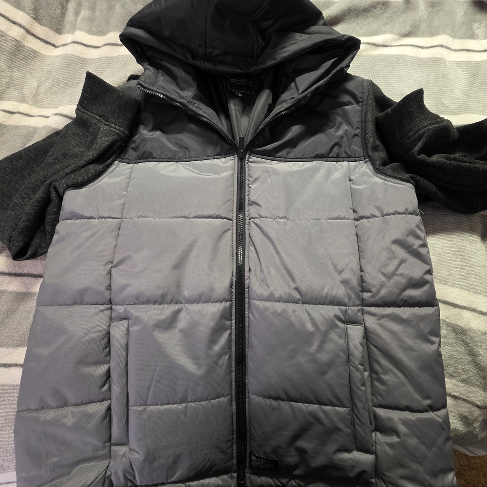 Matix Charcoal and Light Gray Hooded Puffer Jacket - Picture 1 of 3